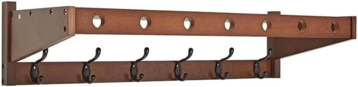 Bruine houten wandkapstok met plank en haken