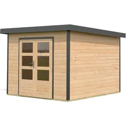 Karibu Metall-Holzgartenhaus Hybridhaus Pluto A - 28mm-271 x 271 cm- Holz-Ausführung: naturbelassen Blech-Ausführung: anthrazit