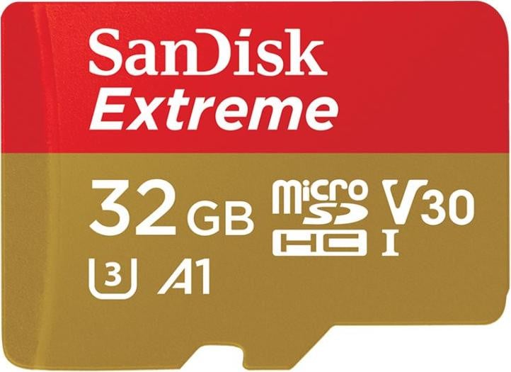 SanDisk Extreme Micro SDHC geheugenkaart, 32 GB, Class 10 / UHS-I U3 V30 A1 microSDHC