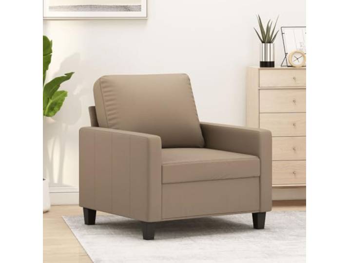 HEFZGDB Cappuccino-Brauner Sessel 60 cm Kunstleder Stuhl mit Metallgestell, Dick gepolsterte Sitzfläche und Rückenkissen für Wohnzimmer, Langlebiges Schmutzabweisendes Sofa Bequem