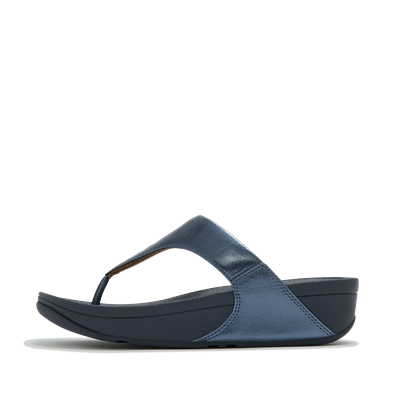 Dianette FITFLOP "LULU LEATHER TOEPOST", Damen, Gr. 36, Textil, blau, Rindsleder, Schuhe Dianette, Zehentrenner, Pool Slides, Pantolette, Badeschuh mit Keilabsatz