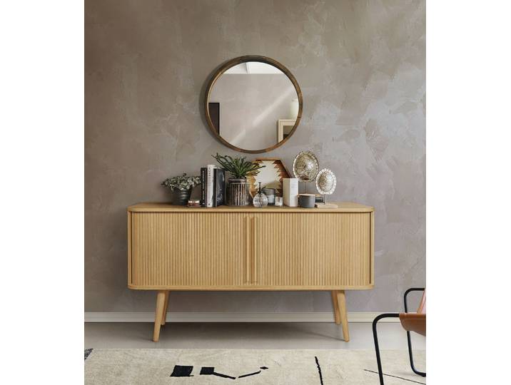 Sideboard WOODMAN Rove , beige (natur), B:138cm H:75cm T:45cm, Sideboards, Sideboard, Kommode besonderes Design, Breite 138 cm, mit Eichenholzfurnier, FSC