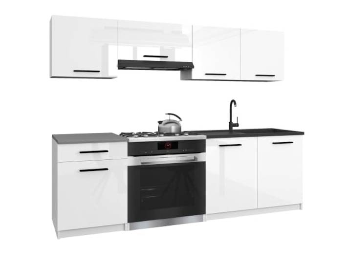 Belini Italia 1 Küchenzeile Küchenblock 180cm Weiß Hochglanz Küchenset als gerade Küchenzeile, weiße Korpusse, DECOR ECONATURA Material, kratzfest, ohne Elektrogeräte, mit Arbeitsplatte