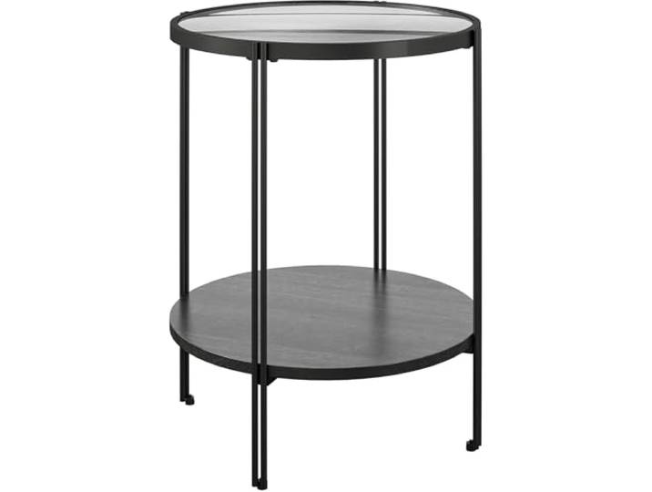DHP Furniture Wainwright Beistelltisch Rund aus Holzwerkstoff Schwarze Eicheoptik, 44 x 44 x 55 cm, moderner Beistelltisch mit geriffelter Glasplatte und Metallgestell für Wohnzimmer und Schlafzimmer