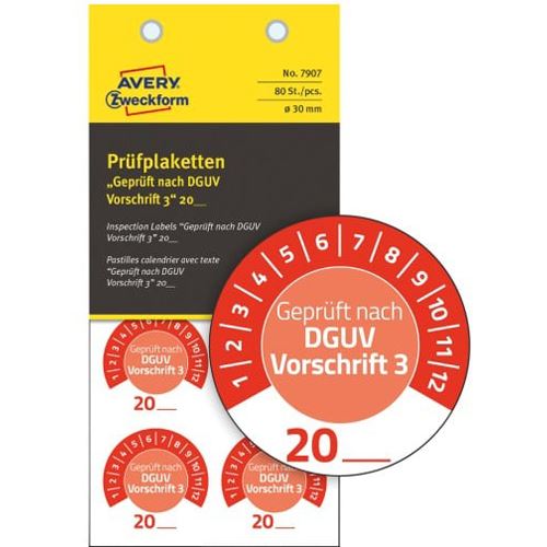 AVERY Zweckform 80 Prüfplaketten 7907 rot 30,0 x 30,0 mm