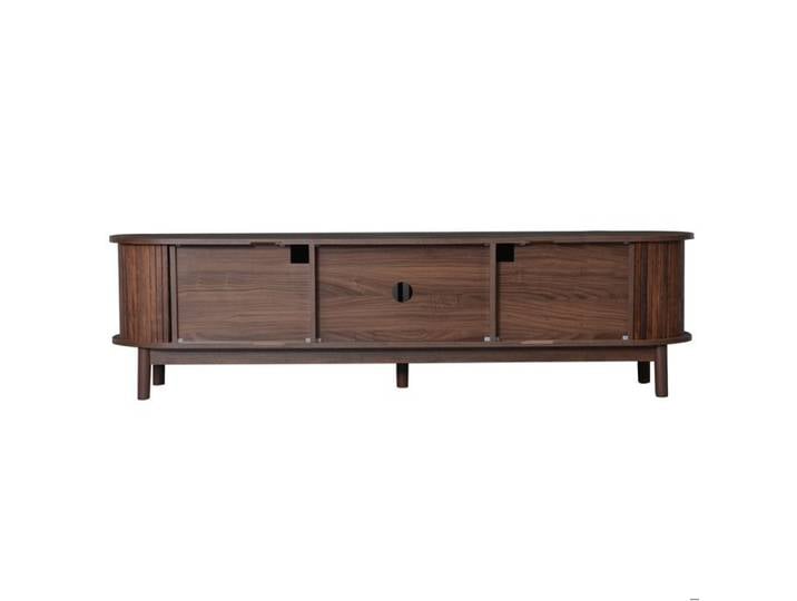 Meuble TV bas 165 cm en MDF marron – portes coulissantes et abattante