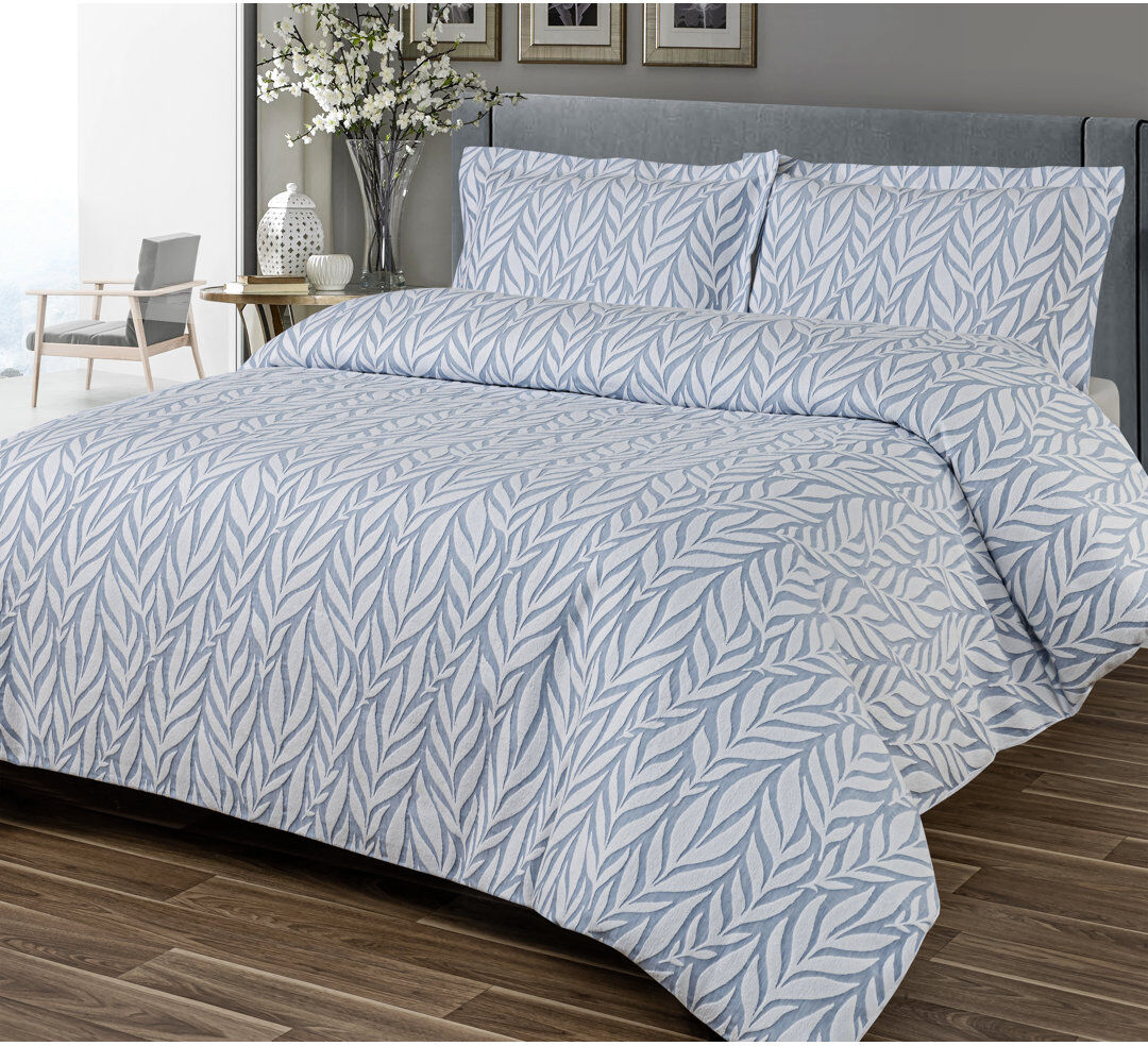 Marlow Home Co. Aarti Cotton Floral Duvet Cover with Pillowcases Included Pale Blue Single - 2 Standard Pillowcases