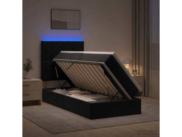 HGFDSAWE Stauraumbett 90 x 190 cm Samt LED-Bett Mit Matratze Schwarz Inklusive Gaslift-Mechanismus, Verstellbares Kopfteil, Inklusive Lattenrost
