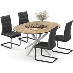Vicco, Essgruppe, Esstisch-Set Loyd, Eiche rustikal/Grau, 120 x 120 cm mit 4 Esszimmerstühlen, Schwarz