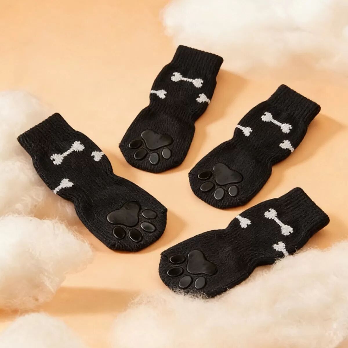INF XL beidseitige Grip-Hundesocken x4 – wasserdichte, rutschfeste Baumwoll-Pfotenprotektoren, sicher sitzend, ganzjährig Schwarz
