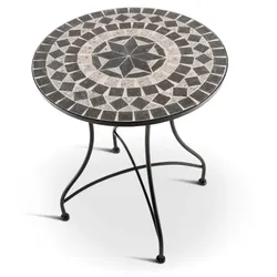Mosaiktisch 60 cm Ø, mediterraner Garten- & Terrassentisch, 71 cm hoch, Anthrazit-Grau-Beige, Raburg Mayla