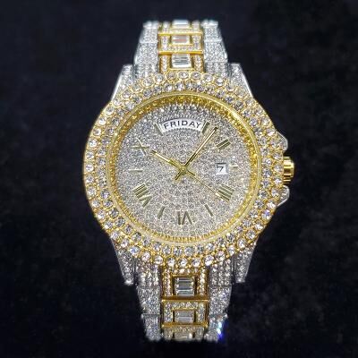 Fashion Sheath Luxury Diamond Watch For Men Hip Hop Iced Out Gold Stainless Steel Watch gold Silver
