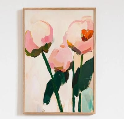 Uplift Essentials Retro Beige Floral Line Art Minimalist Botanical Canvas Painting Simple Modern Plant Wall Decor For Living Room style 11 20x30 In
