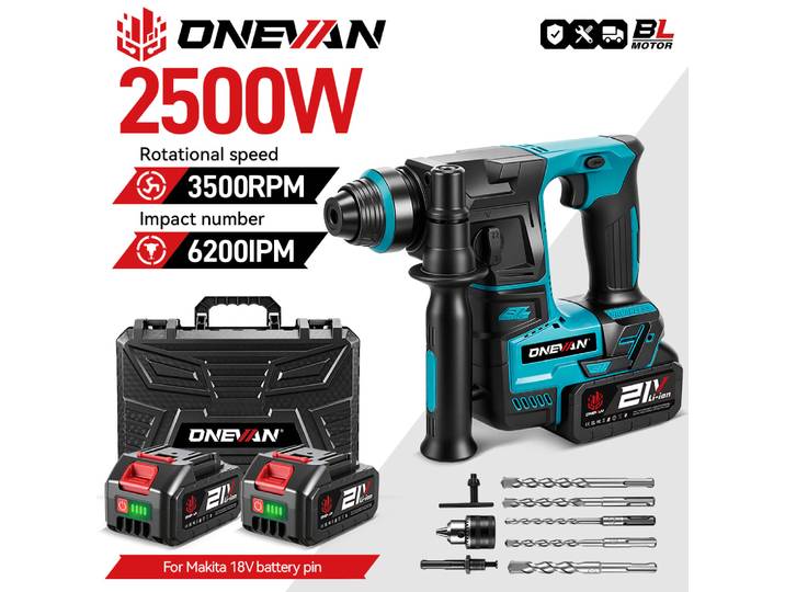 ONEVAN 27MM marteau électrique sans brosse perceuse à percussion sans fil multifonction marteau rotatif outil électrique pour Makita 18V batterie broche