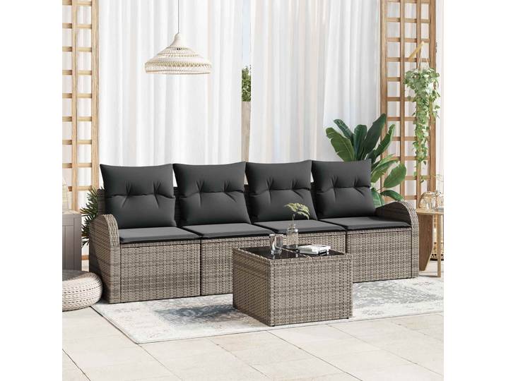 vidaXL Gartensofa-set 5 pcs 4-Seater Grau Poly-Rattan