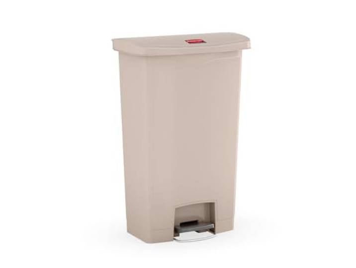 Rubbermaid Commercial Products Slim Jim Tretmülleimer aus Kunststoff 68 L Beige – Innenraum-Mülleimer mit Deckel, Hände­freie Abfallentsorgung für Arztpraxis, Krankenhaus & Pflege – 1883460