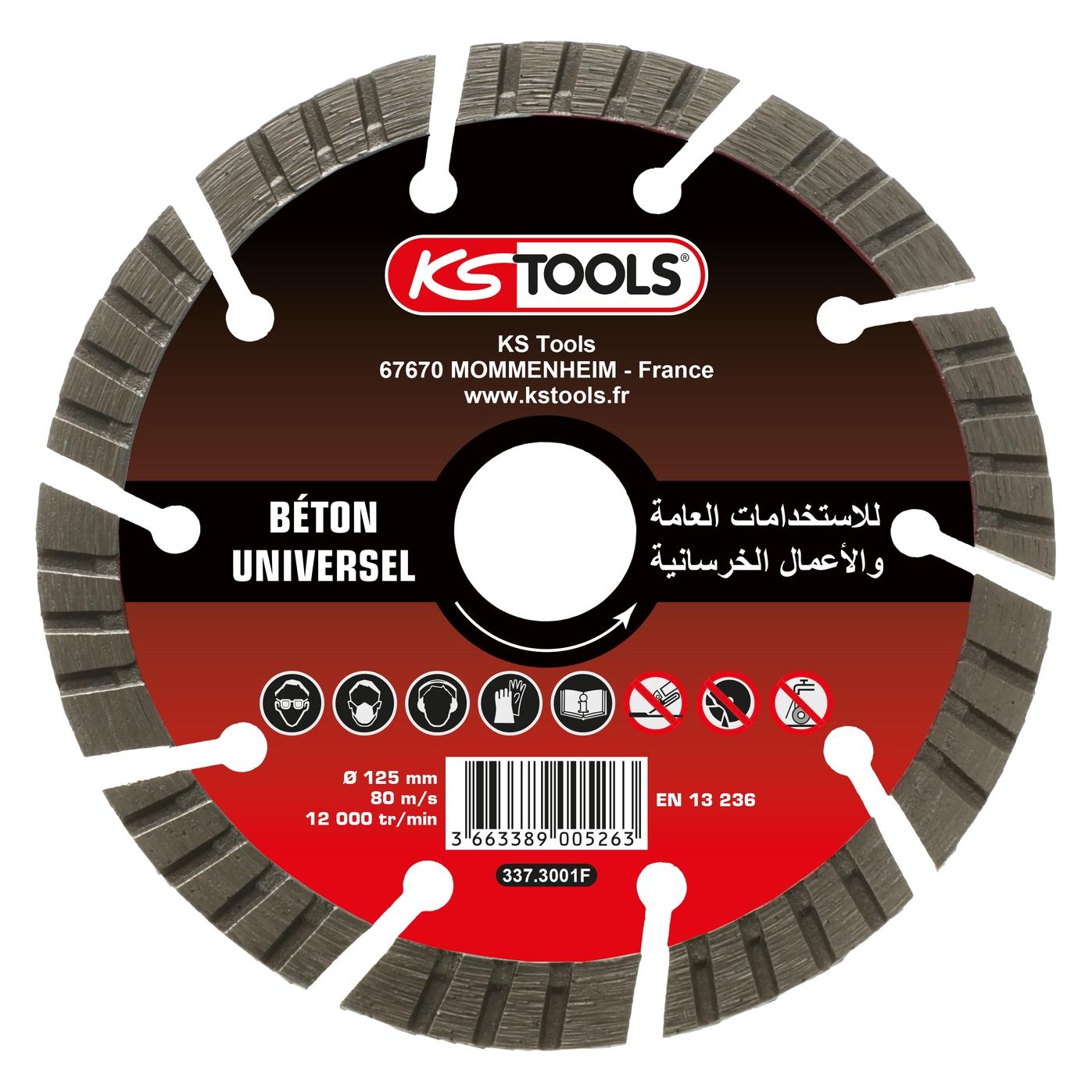KS Tools Universelle Diamantscheibe für Beton (ABT), Durchmesser 125 mm, Bohrung 22,23 mm (337.3001F)