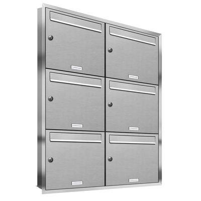 AL Briefkastensysteme 6 Fächer Premium Edelstahl Unterputz Briefkasten Anlage für Post A4, modern, robust, wetterfest, Artikelnummer: 331T6U2