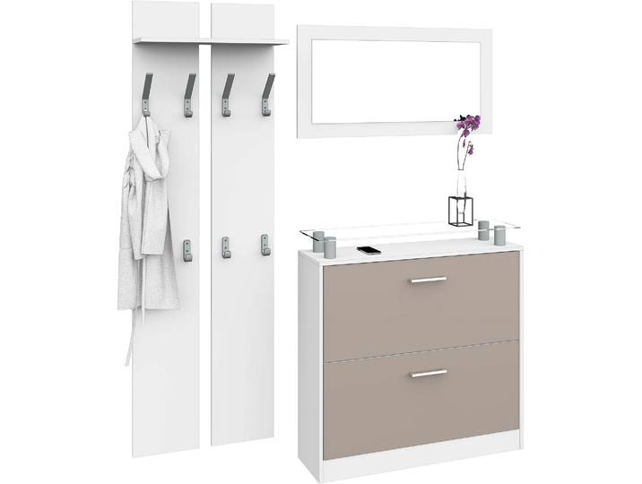 Garderoben-Set BORCHARDT MÖBEL Finn , weiss (weiß matt, cappuccino), Kastenmöbel-Sets, Garderoben-Set, mit Glasablage
