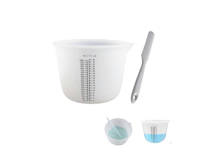 Messbecher 1000 ml aus Silikon mit Rührstab, Transparent, Kunststoff, Backen & Backzubehör, Messbecher