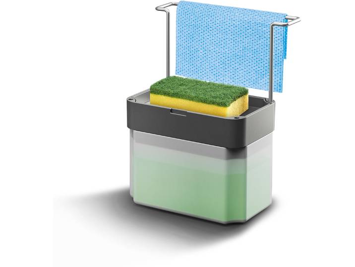 Spülmittelspender METALTEX Sponge-Tex , grau, B:17cm H:22cm T:12cm, Kunststoff, Dosierspender, Spülmittelspender, Seifenspender, einhändig bedienbar