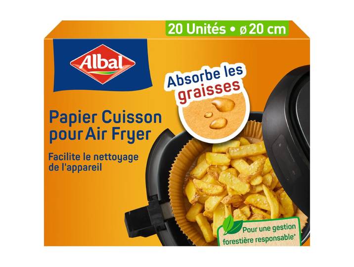 ALBAL Papier Cuisson pour Friteuse à Air, Antiadhésif, Certifié FSC, Diamètre 20 cm, 20 Feuilles
