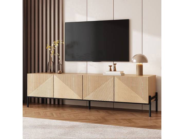 Meuble TV 160 cm 4 portes avec rangement design moderne effet bois 3D meuble TV salon