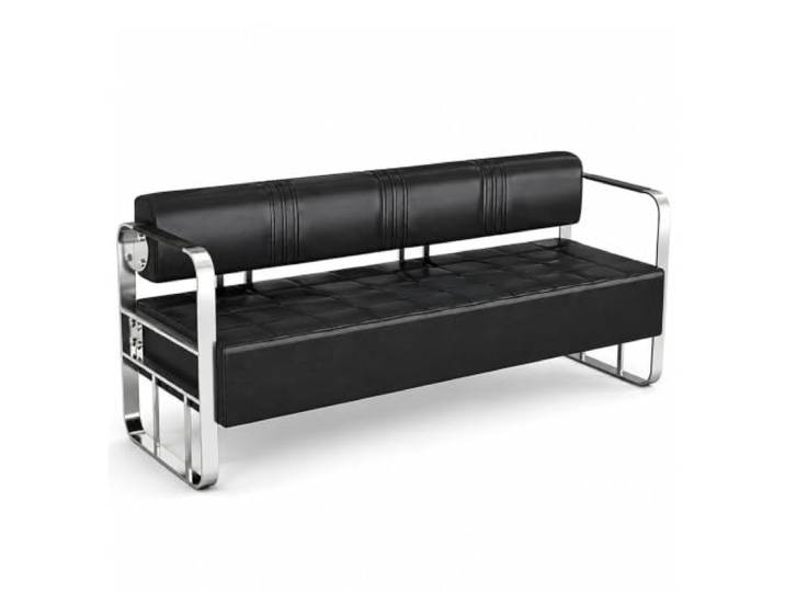 Cxlly Wartezimmerbank 3-Sitzer, Leder Empfangscouch mit Edelstahlrahmen Cxlly Wartezimmerbank 3-Sitzer, Leder Empfangscouch mit Metallgestell(Black,150cm/59 )