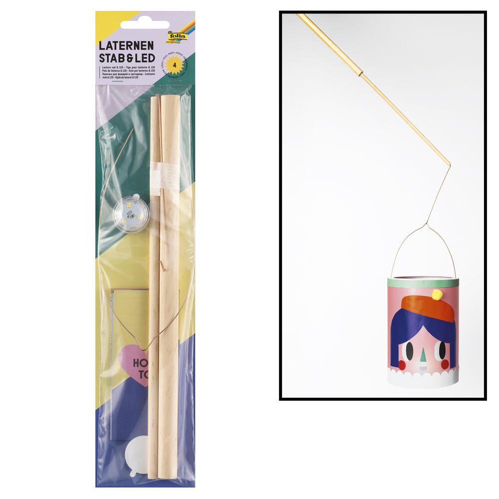 folia Bastelzubehör Laternenstab mit Drahtbügel + 1 LED Licht natur 988