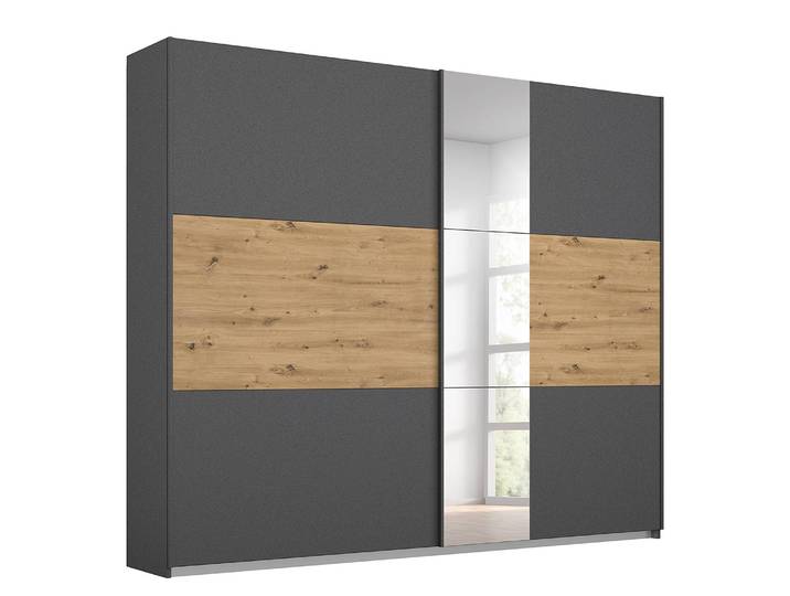 Armoire Miro avec miroir 218cm Gris/Gris/Imitation chêne Artisan