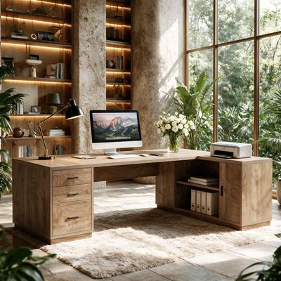 YUZHOU 78.7'' L-Shaped Executive Desk, Extra Large Corner Office Desk with Drawers & Cabinets, Long Business Workstation with Storage