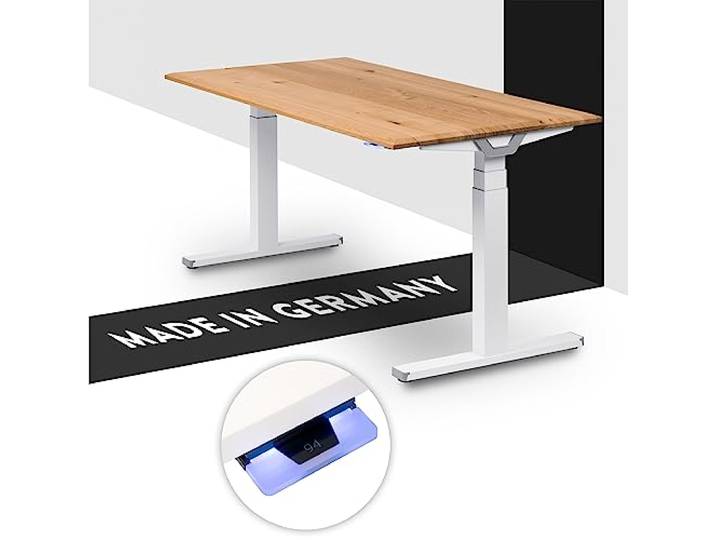 boho office® Premium Line Schreibitsch elektisch höhenverstellbar Premium Line - Tischgestell Weiß, Tischplatte 180x80 Wildeiche Massivholz - Made in Germany, Kollisionsschutz, stufenlos
