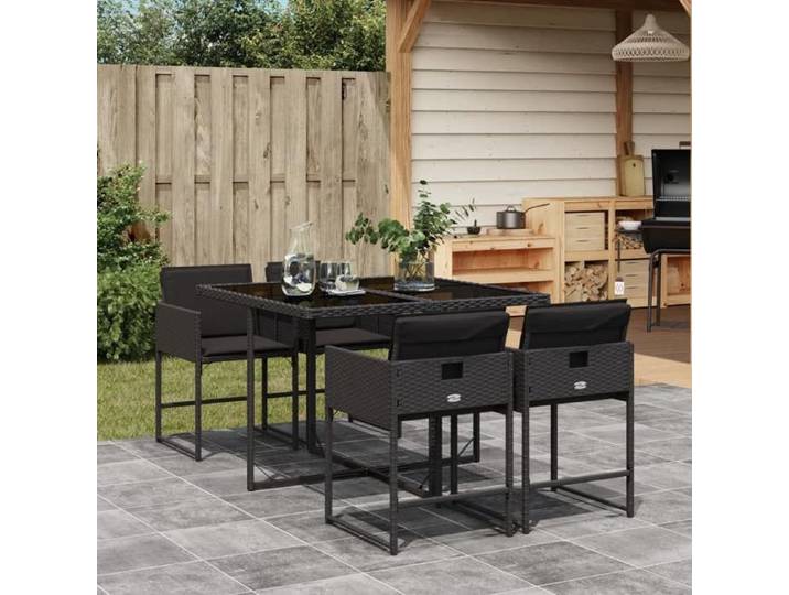 Ensemble à manger de jardin coussins 5pcs Noir Résine tressée 3278022