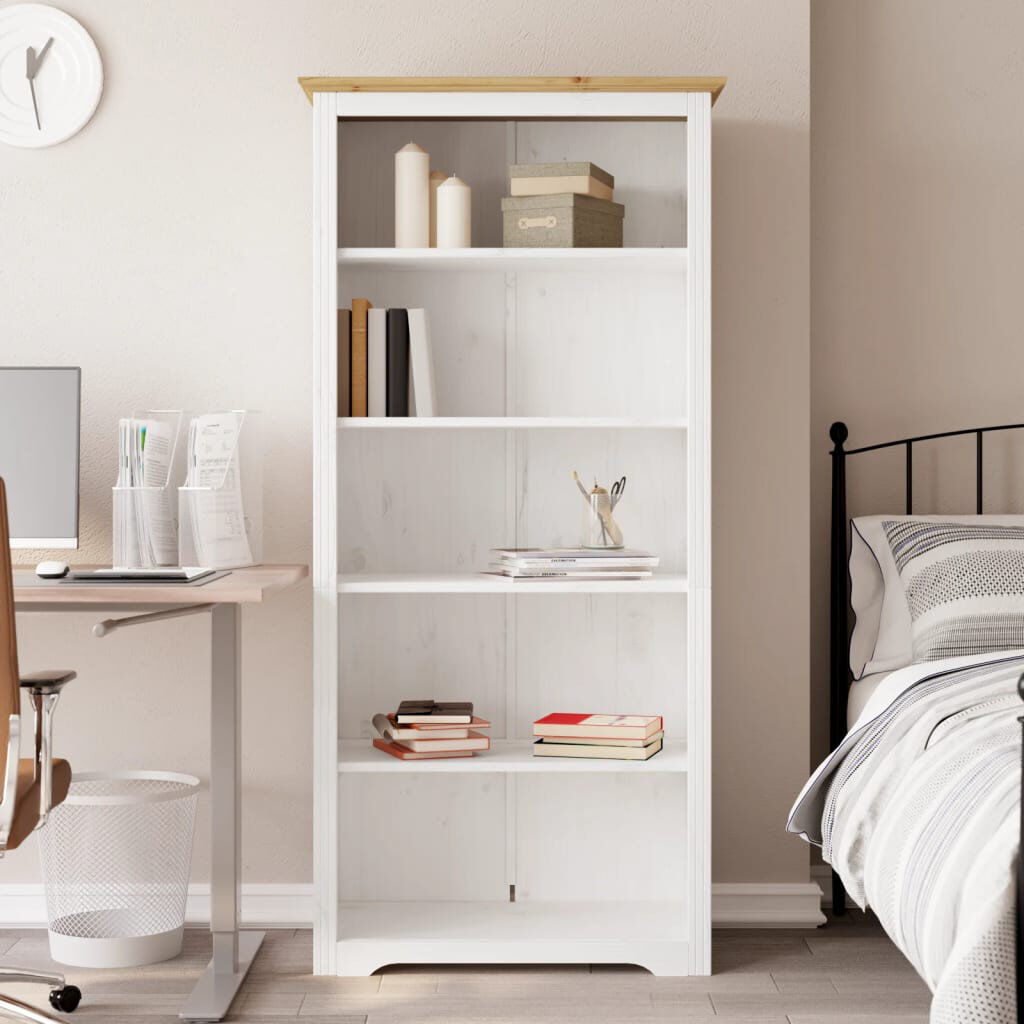 Rosalind Wheeler Bodo Bookcase "BODO" 82x40x173 cm Solid Wood Pine 5-Tier White/Brown