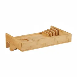 Relaxdays Bettablage, Mini-Nachttisch zum Anklemmen, aus Bambus, Getränkehalter D: 9 cm, platzsparender Organizer, natur