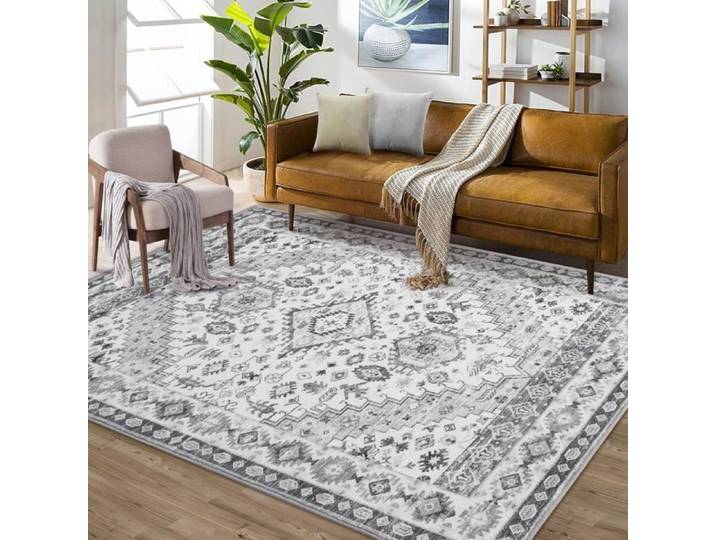 Tapis de Salon 120x170cm Poils Courts Antidérapant Motif Floral Vintage Lavable Design Oriental Pour Chambre - Gris