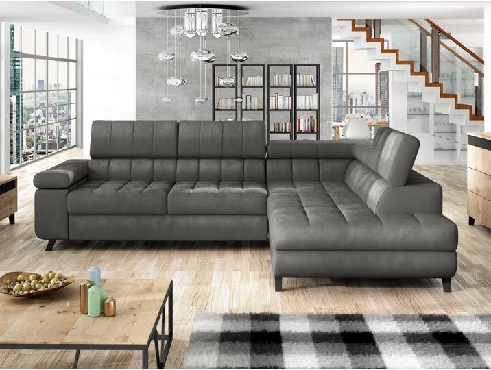 MIRJAN24 Ecksofa Nord, mit Bettkasten und Schlaffunktion, Typs L , Einstellbare Kopfstützen, 264x203x73 cm