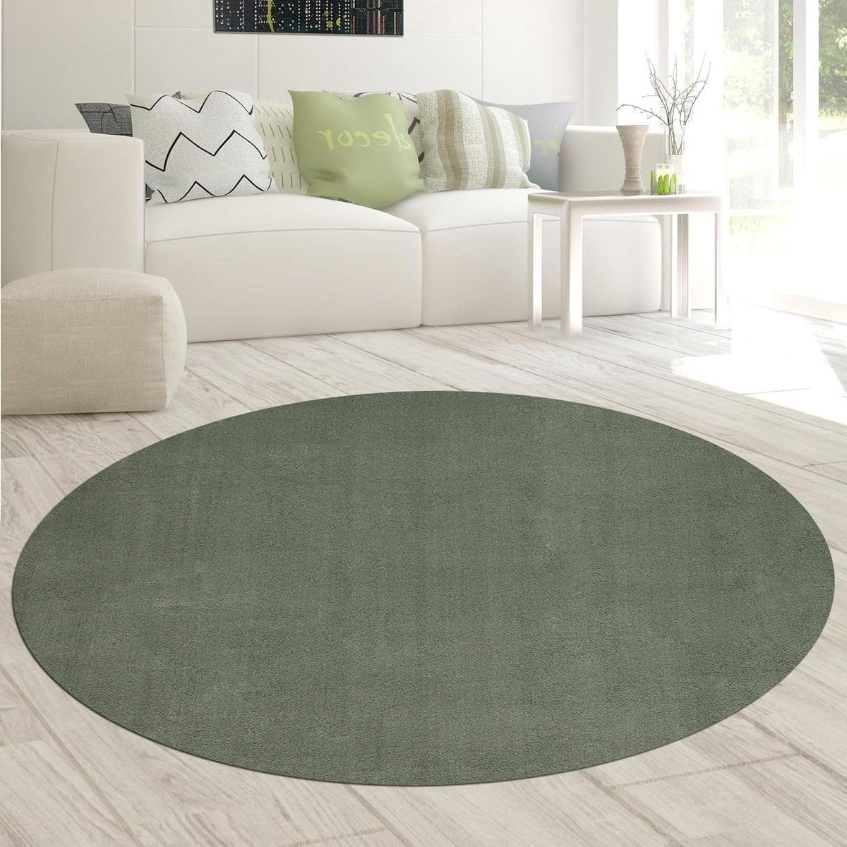 Rond Hoogpolig Vloerkleed Donkergroen - Polyester - Diameter: 200 cm