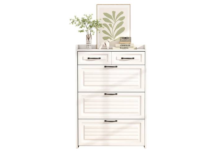 Evryae Schuhschrank drehbar 3 Ebenen 18–24 Paar Stauraum Kippsicherung modernes Design eingelassene Griffe Mdf, Weiß, Rechteckig,Rechteckig, 80x120x23.5 cm, Garderobe, Schuhaufbewahrung, Schuhschränke