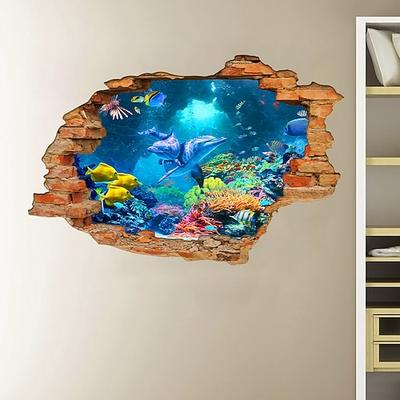 3D gebrochene Wand Unterwasserwelt Delphin Zuhause Kinderzimmer Hintergrunddekoration abnehmbare Aufkleber Wanddekoration Aufkleber für Schlafzimmer Wohnzimmer