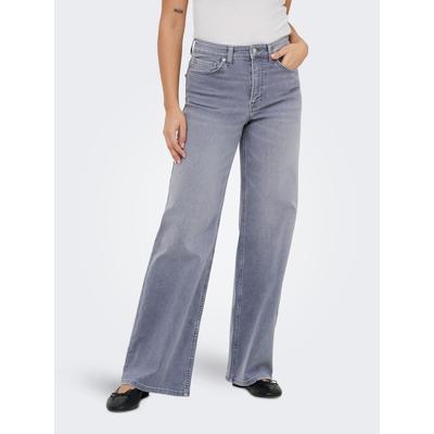 High-waist-Jeans ONLY "ONLMADISON JOGG HW WIDE DNM", Damen, Gr. 27, Länge 32, grau (light grau denim), Denim/Jeans, Obermaterial: 100% Baumwolle, unifarben, weit lang, Jeans High-Waist-Jeans, high waist, wide fit