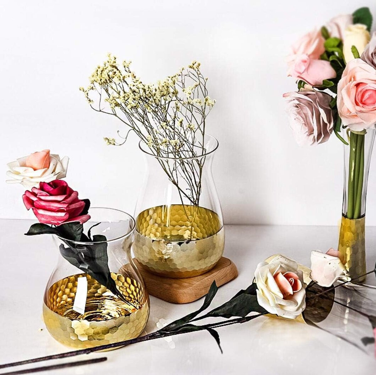 Glazen Cilinder Vaas voor Bloemen Decoratie - Goud - 800 gram