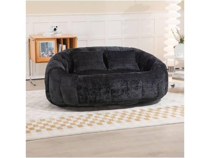 Canapé bean bag compressé 2 places avec accoudoirs - TCQPZ - Mousse Chenille Noir 144 93×95×62 99 cm