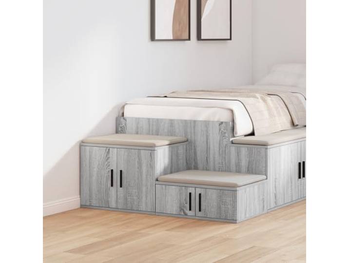 HEFZGDB Grauer Sonoma Nachttisch aus Holzwerkstoff 118x41x40 cm mit Zwei Fächern, minimalistischer Beistelltisch für Schlafzimmer, moderner Aufbewahrungsschrank mit glatter