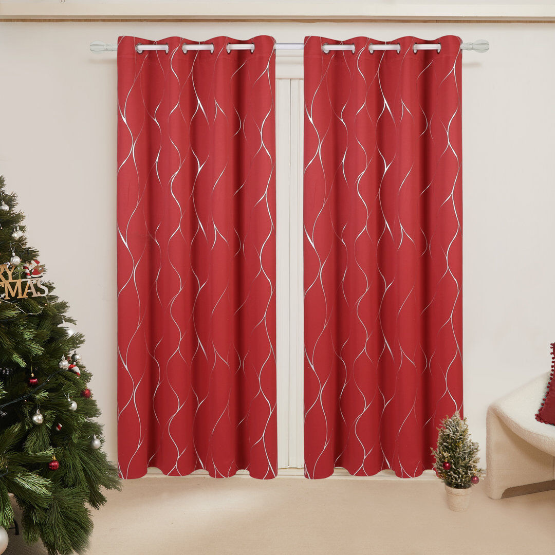 Metro Seligman Wave Foil Printed Room Darkening Thermal Curtains Red Width 168 x Drop 138 cm