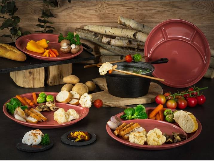 Fondueteller Universal 4er-Set Ø 27cm Rot/Rot