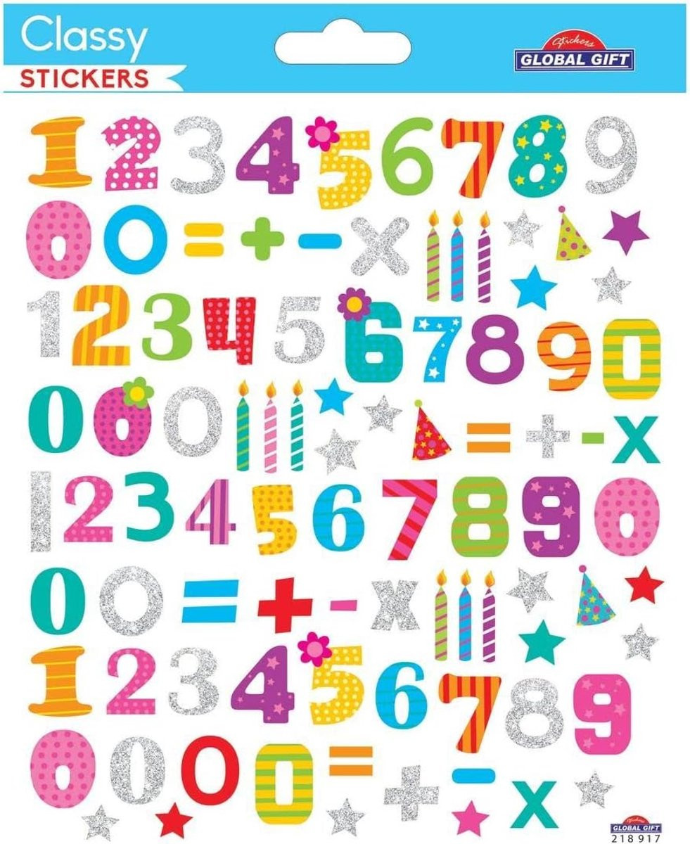 Glitter Cijfer Stickers Gekleurd - Zelfklevende Feestelijke Decoratie - 19 x 15,5 cm
