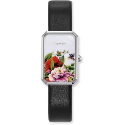 Quarzuhr ENGELSRUFER "Flower", bunt (schwarz, perlmuttfarben, bunt), Armbanduhren, Damen, edelstahlfarben, Quarzuhr, Armbanduhr, Damenuhr, Lederarmband, analog