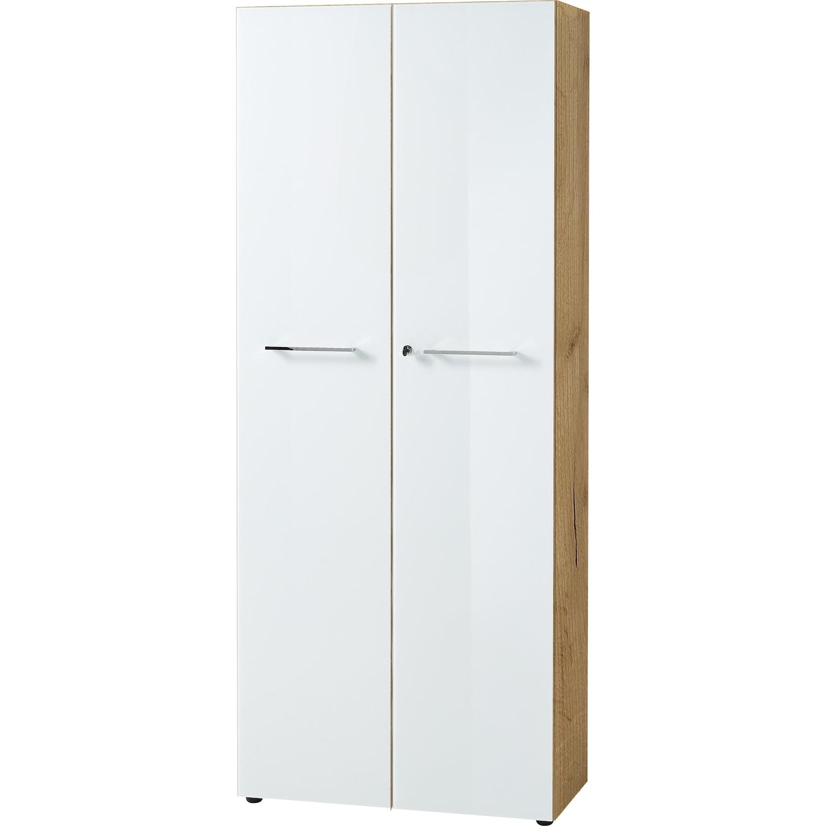 Aktenschrank MUENCHEN 80x37x196cm 5 Ordnerhöhen Glasfront & Abschließbar Chalet-Eiche-Nb./Weiß