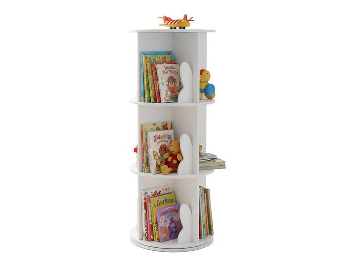 Relaxdays Bücherregal Weiß Kinder drehbar MDF Hasenohren 97x40 cm, Holzwerkstoff, Rund, 40x97x40 cm, Baby- und Kindermöbel, Babyzimmer, Babyregal & Kinderregal